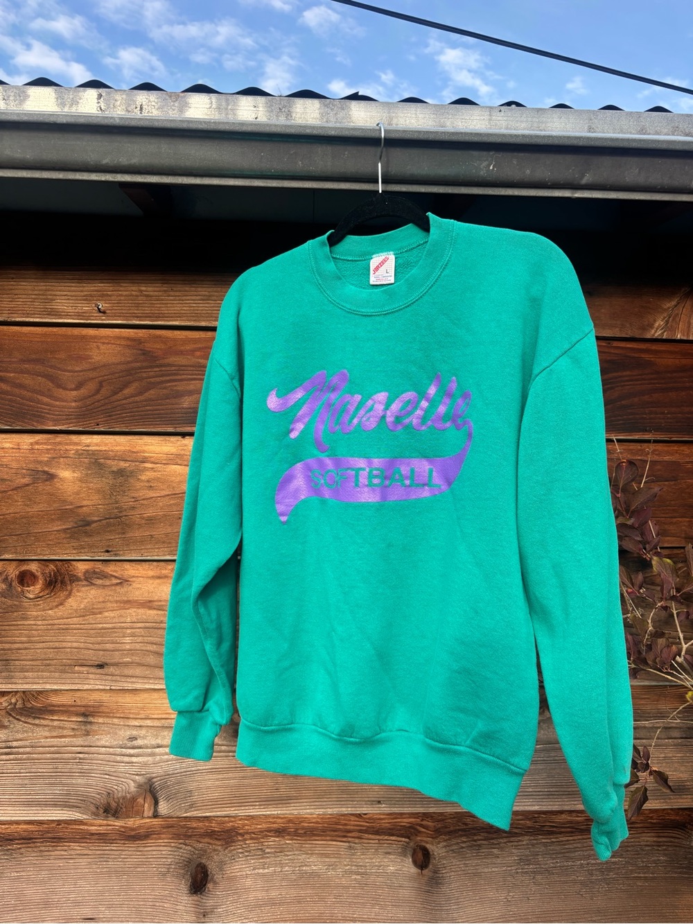 Jerzees Green "Naselle Softball" Crewneck Sweatshirt